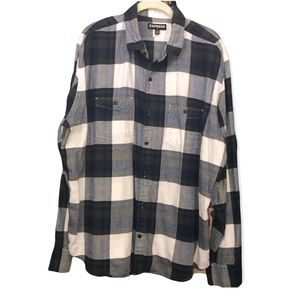 EXPRESS 100% Cotton Long Sleeve‎ Blue/Gray plaid men’s Shirt Sz XXL
